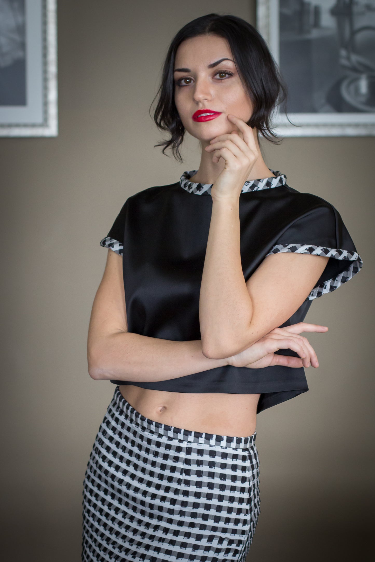 Silk Blouse with Check Trim - Sartorium Lux