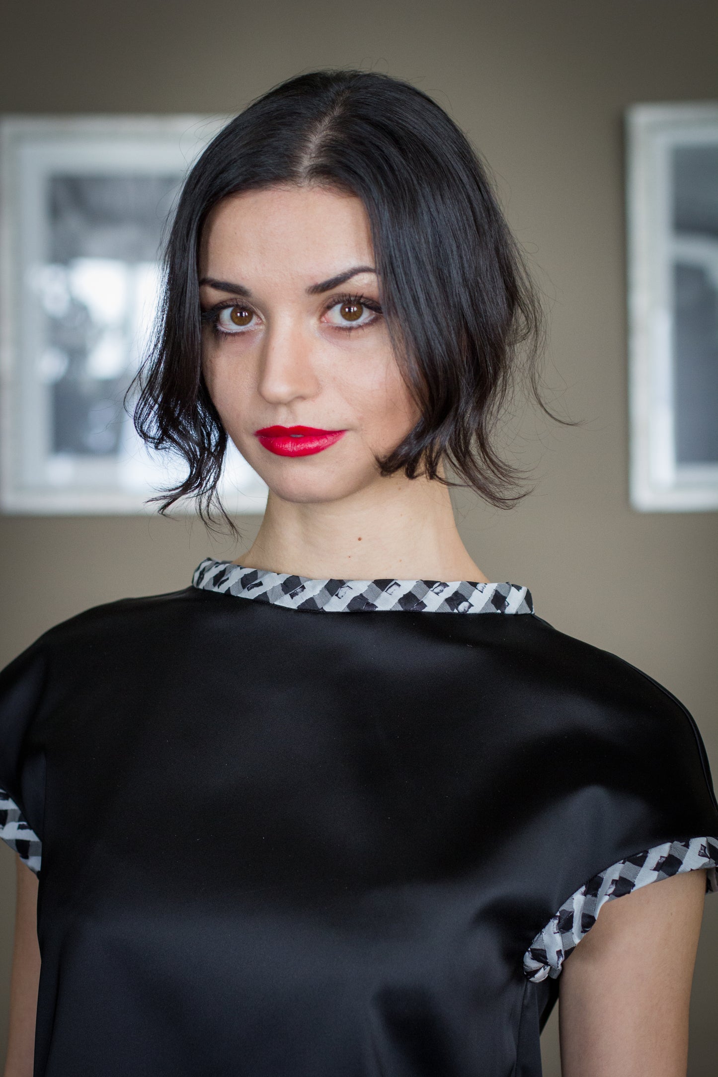 Silk Blouse with Check Trim - Sartorium Lux