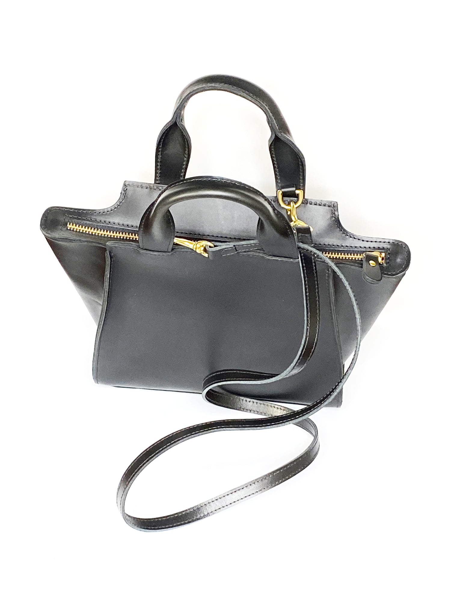black and gold leather bag