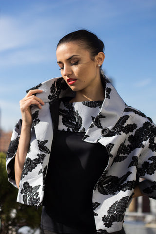 black and  white jacket girl